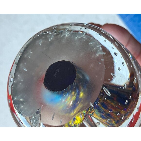 Handcrafted Blown Glass Paperweight With Colorful Fish & Bucillante Bubbles Gift - Picture 10 of 11
